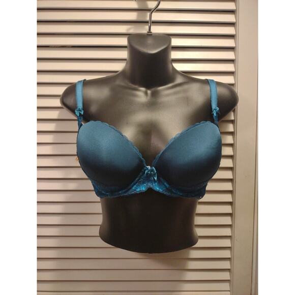 Adore Me Green Floral Lace Trim Underwire Padded Push-up Bra Women's Size 34D - Picture 1 of 7